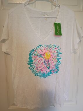 Lilly Pulitzer HTF Lilly Loves Florida V Neck Tee NWT MSRP $60